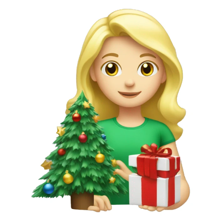 Blond Girl decorating a Christmas tree sticker