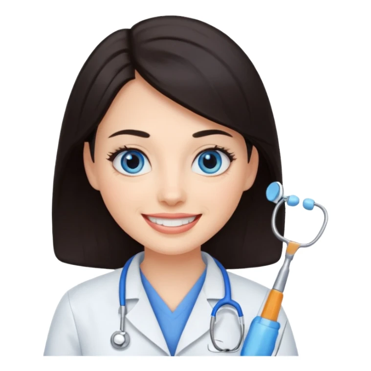 сгенерируй девушку стоматолога с темными волосами и голубыми глазами еще sticker