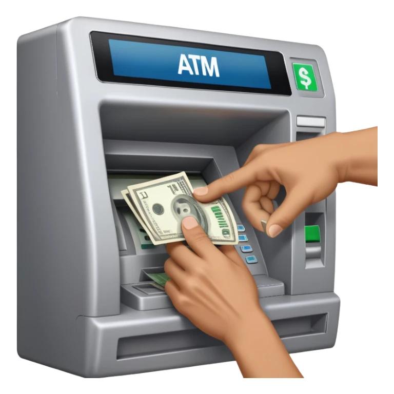 scammer's hand pulling money from ATM sticker