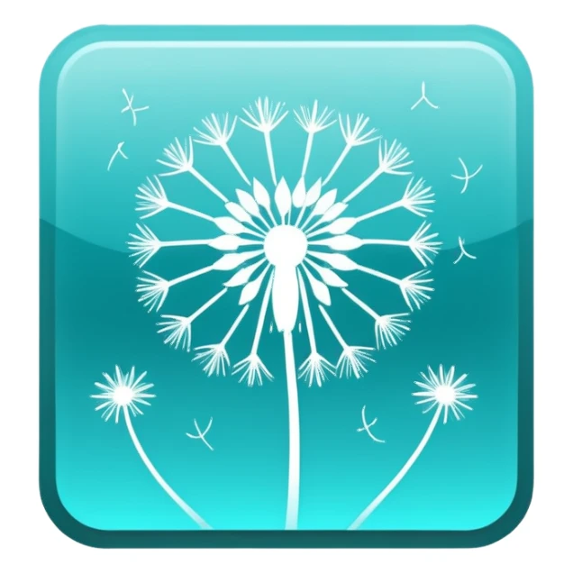 a Tiny compressed Stylized light-turquoise dandelion symbol inside a gradient white square icon, light turquoise borders sticker