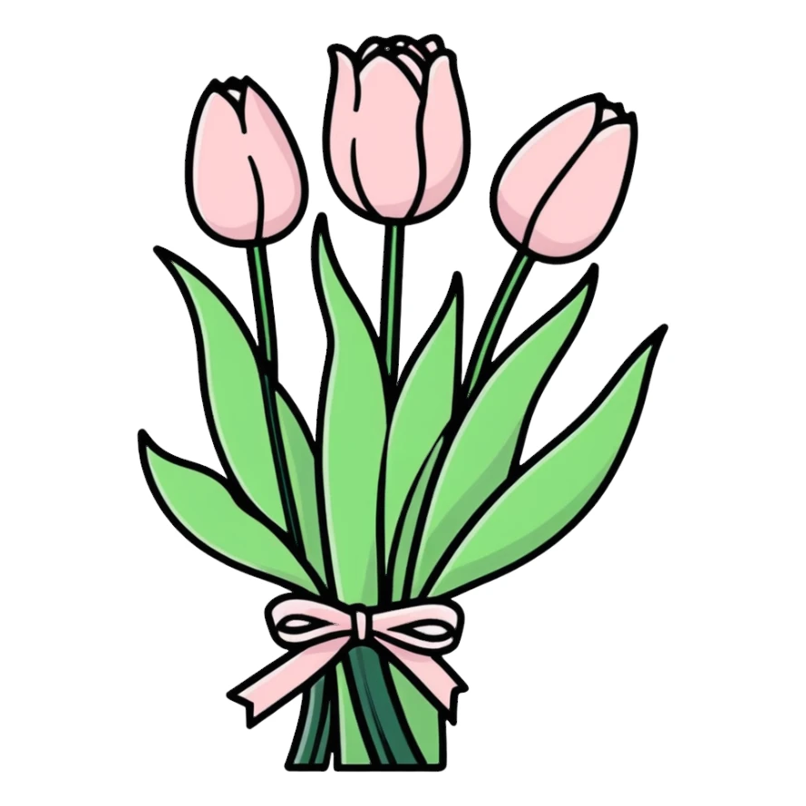 light pink tulip bouquet, cartoonish sticker sticker