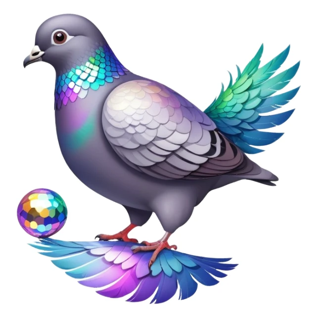 Pigeon with a disco ball sticker