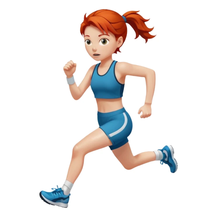 create a redhead girl dressed in a matching set running sticker