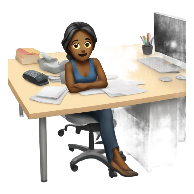 Woman under desk sticker
