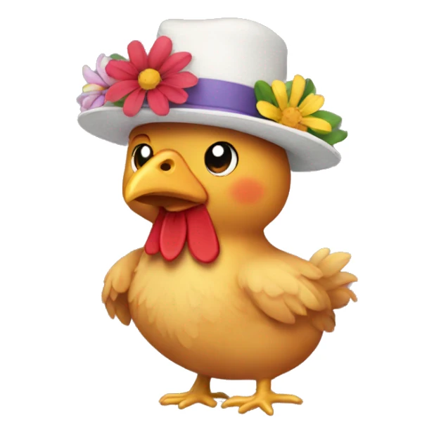 Chicken with hat and flowers sticker