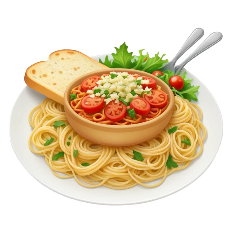 Spaghetti with garlic bread and side salad sticker