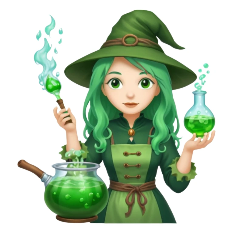 green witch cooking potion sticker