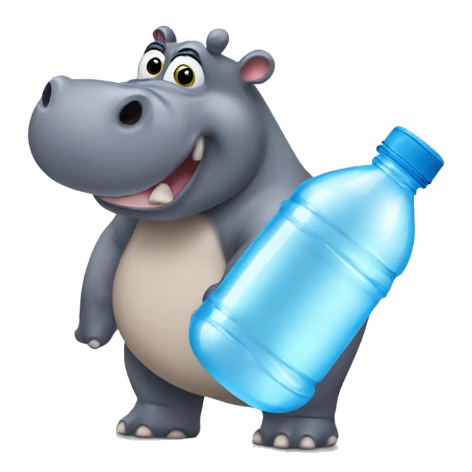 Hippo drinking a water bottle sticker