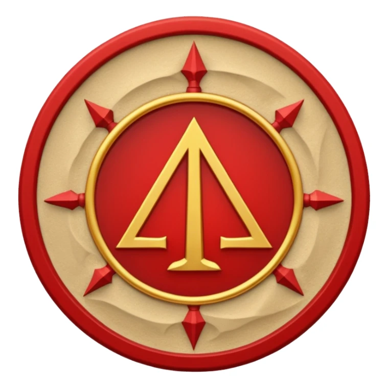 a circular casting sigil inspired by the wizard101 balance school using base color sand and trim color red with A golden scale in the middle as a the main focus  sticker