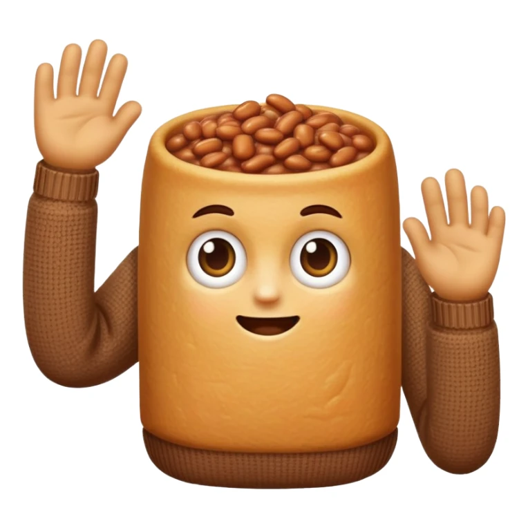Baked beans wearing a jumper sticker