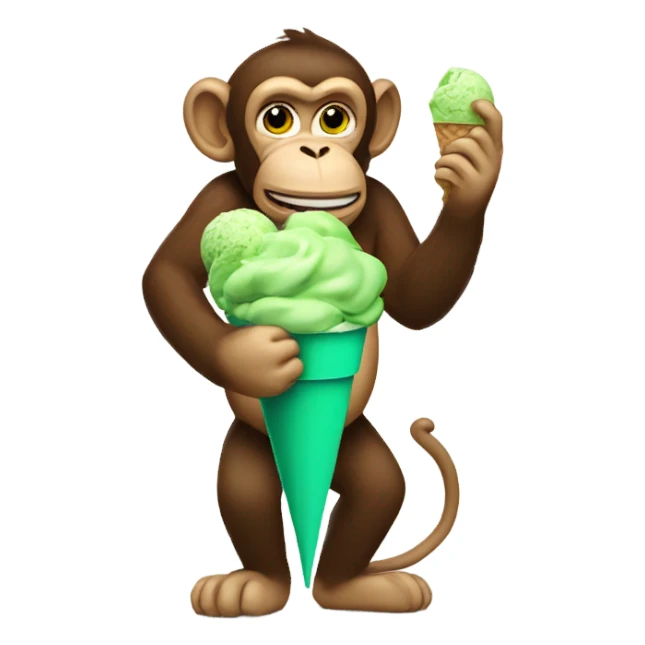 Big monkey eating green ice cream sticker