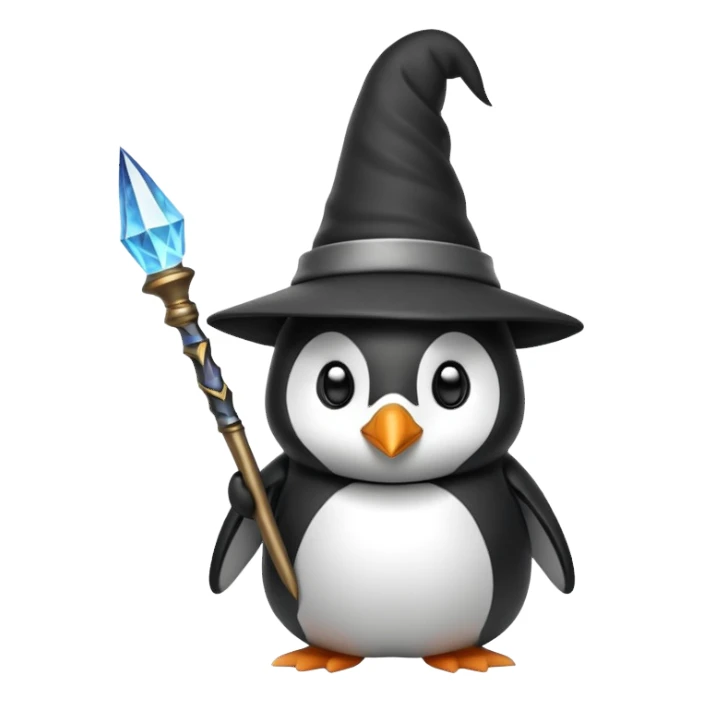 penguin wizard with a pointy hat and magic wand sticker