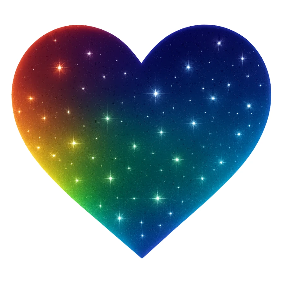 Modify the heart with a night sky gradient to rainbow night theme with a rainbow gradient, more stars, and a soft glow. Remove the background entirely  sticker