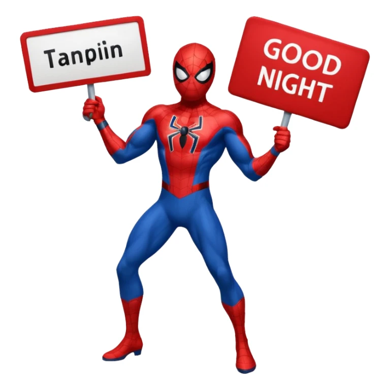 Spider-Man holding a sign that says good night sticker