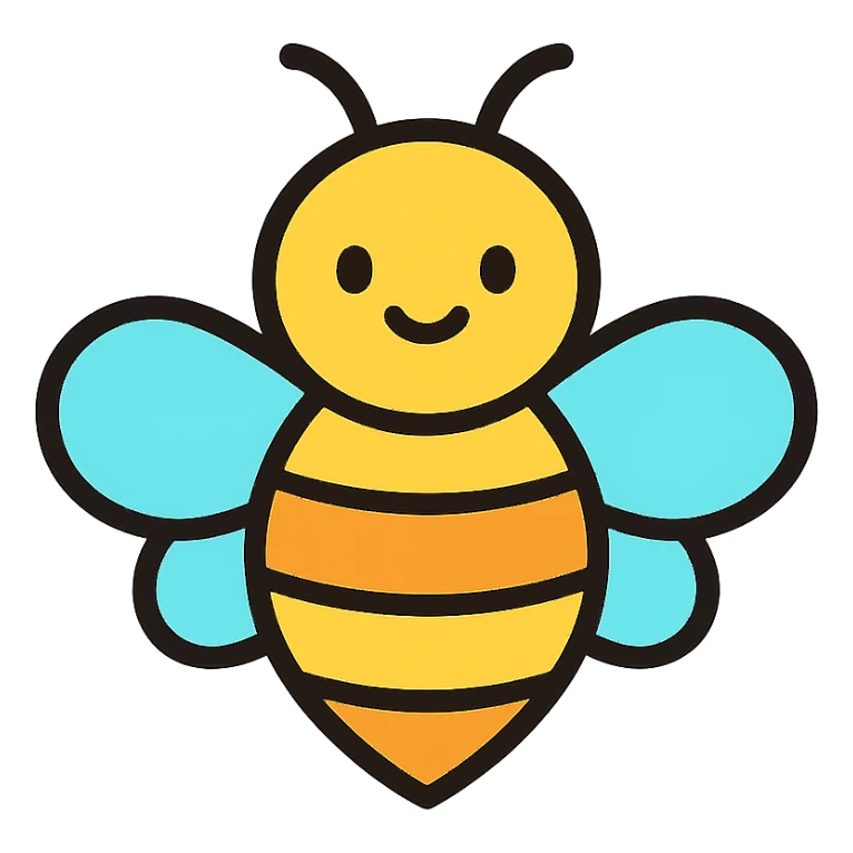 a cute bee, simple and readable style, simple icon design sticker