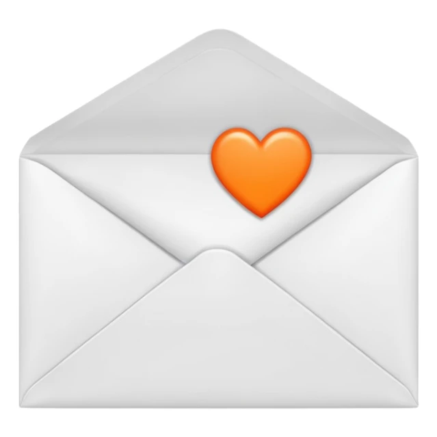 white envelop with small orange heart inside sticker