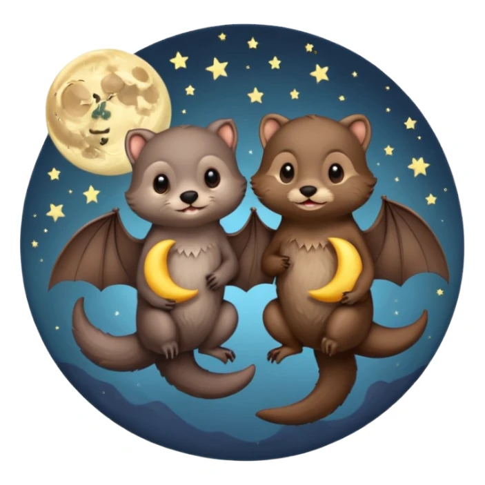 Bat and otter with moon sticker
