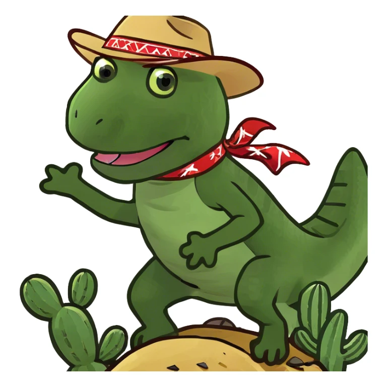 Walking dinosaur jumping over a cactus ￼ sticker