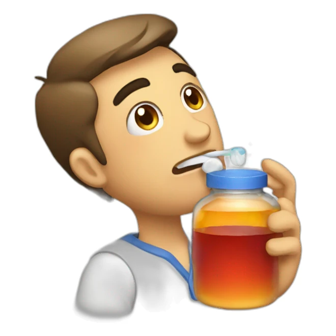 A guy taking medicine afer a party sticker