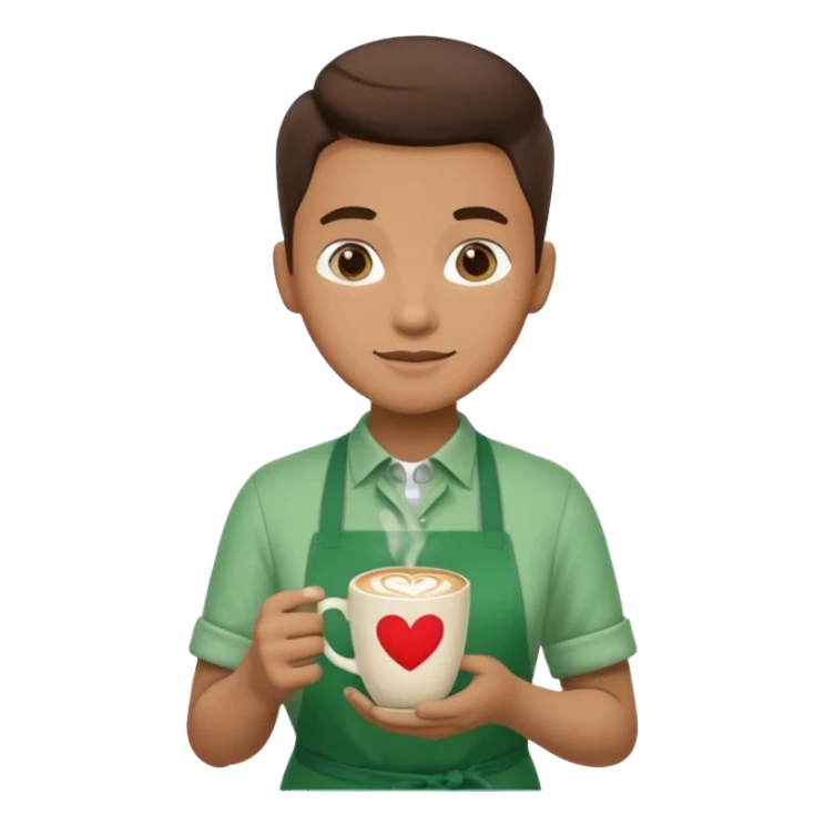 Barista + green apron + latte cup sticker