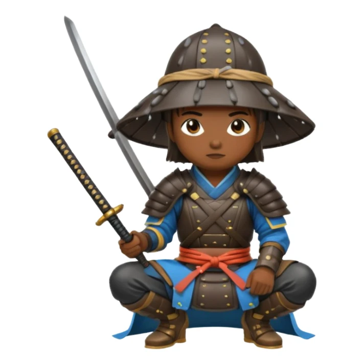 Samurais in Hat, Samurai kneeling under rain hat sticker