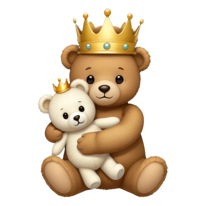Teddy bear with a crown hugging a smaller white teddy bear sticker