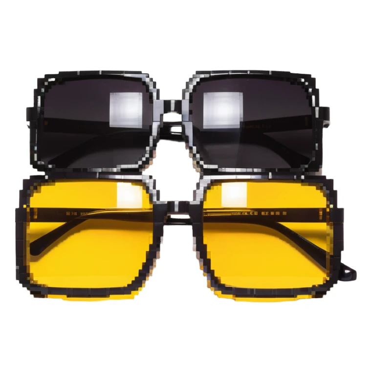Funky 70s sunglasses with large square frames and yellow lenses sticker