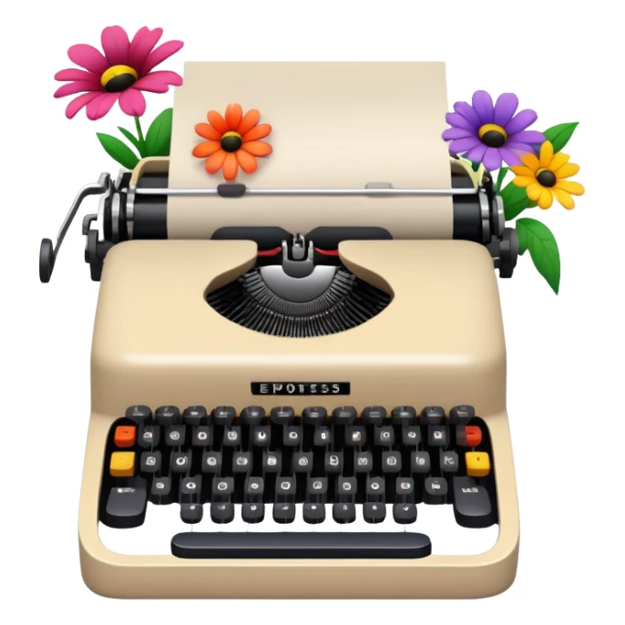 beige typewriter and flowers sticker