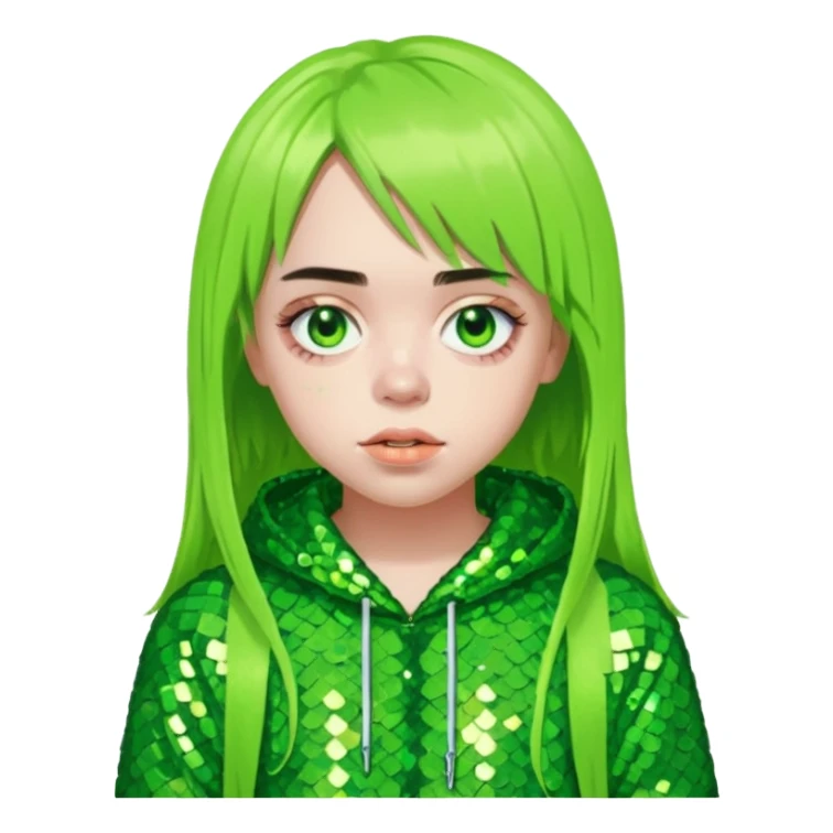 Billie Eilish with lime green sequin outfit sticker