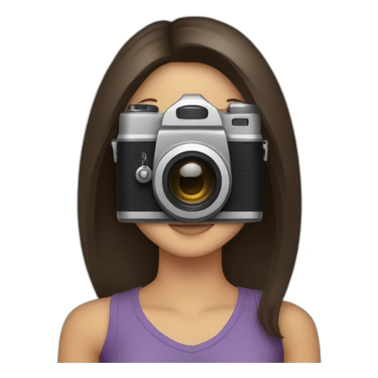 brunette girl with a square with a camera sticker
