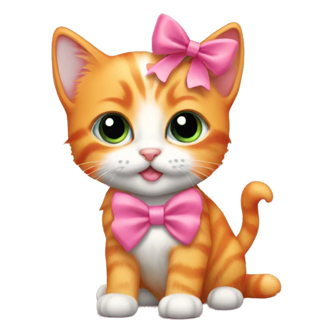 orange kitten with pink bow sticker
