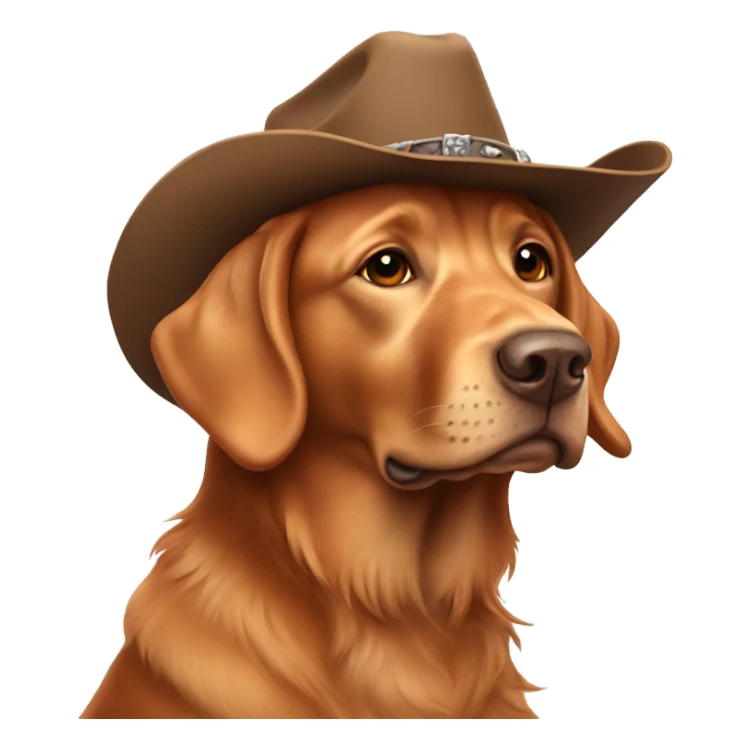 Long haired red Labrador wearing cowboy hat sticker