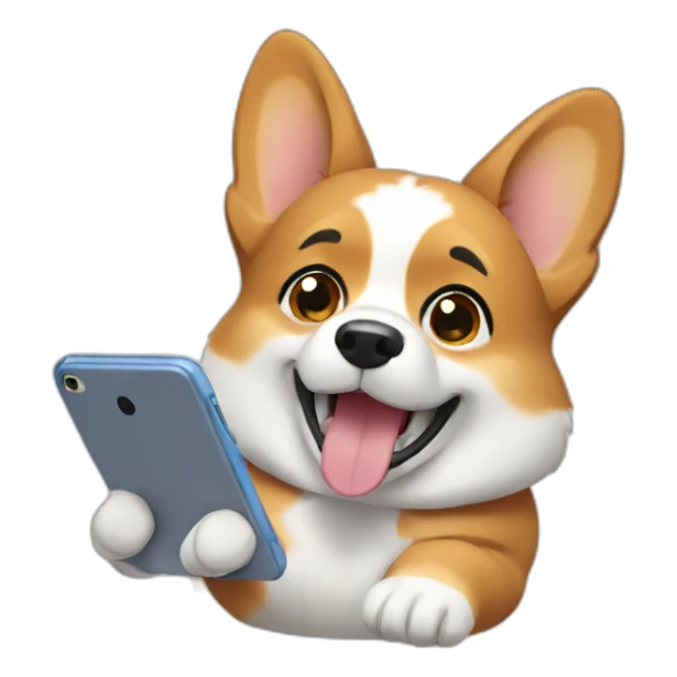 corgi watching video on phone sticker