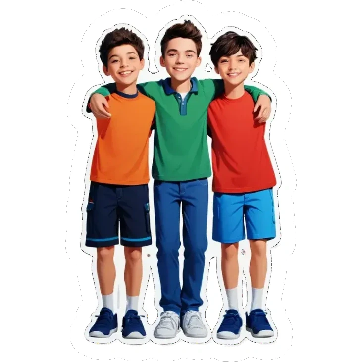 Three boys, side-by-side with the arms, stand sticker