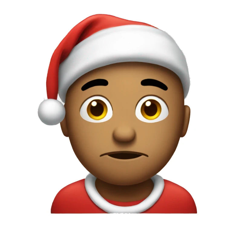 Sad emoji wearing a Santa hat sticker