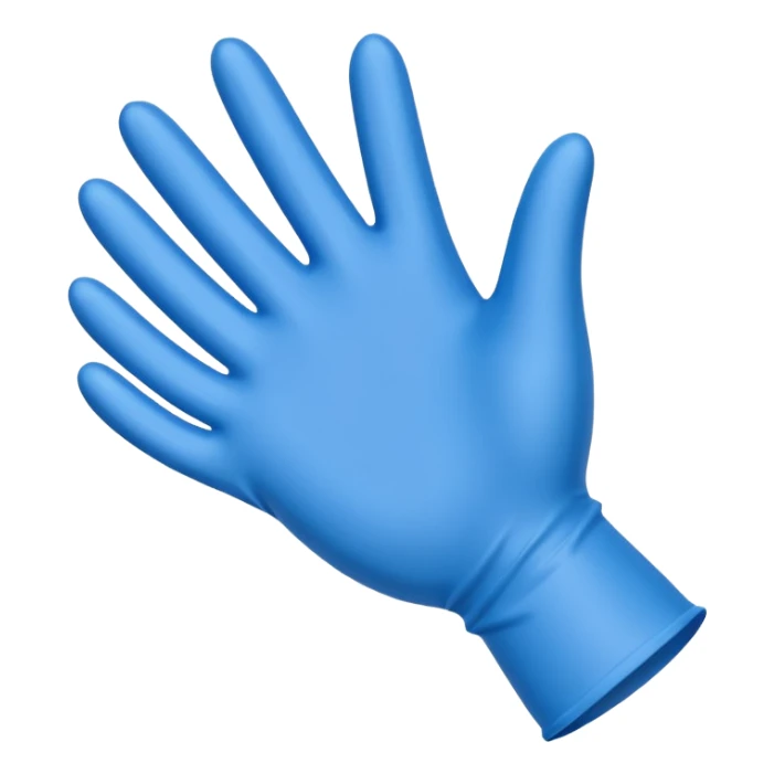 Single Blue latex glove being snapeed on sticker