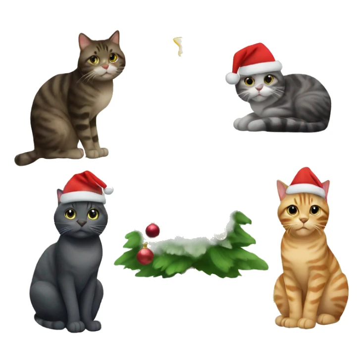 Four different cats sitting under a Christmas tree  sticker