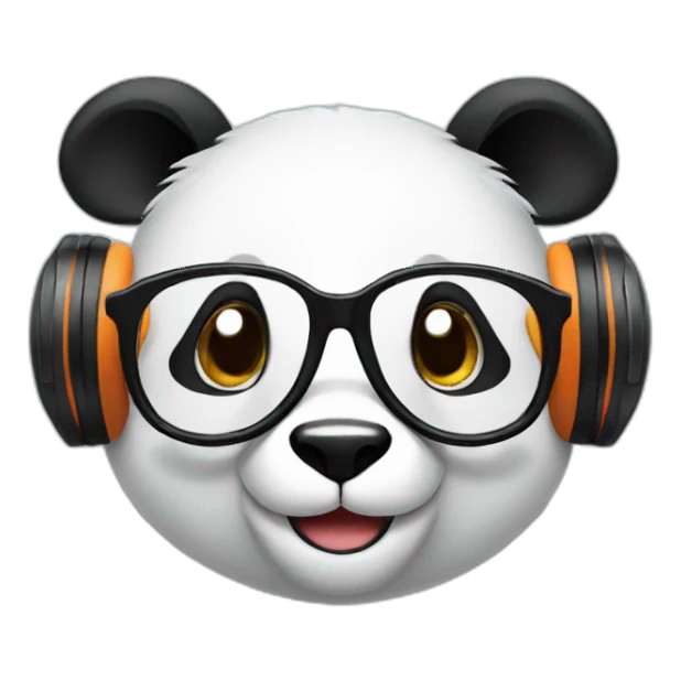 smiling geek panda with headphone and circular glasses sticker