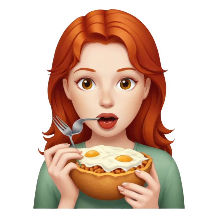 Redhead woman eating sticker