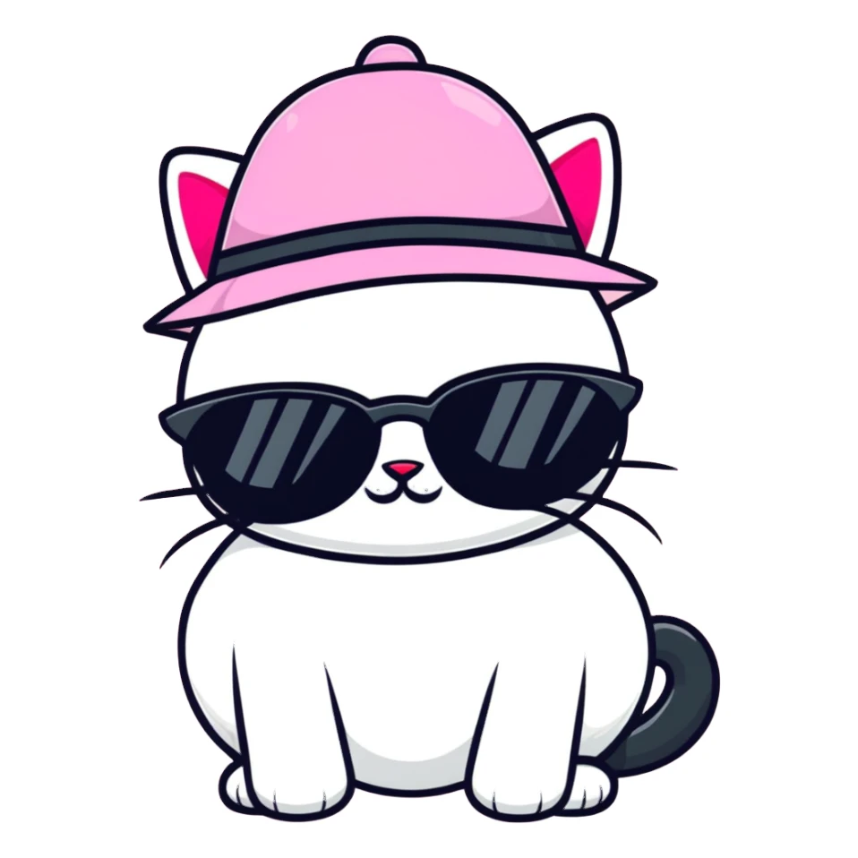 pink cat wearing sunglasses and hat sticker