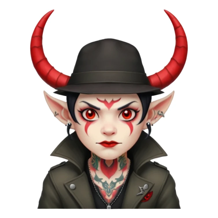 demon with tattoos, hat, jacket and horns sticker