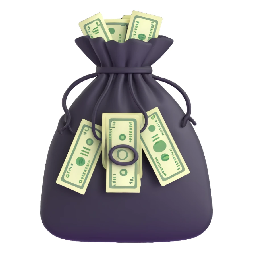 money bag with cash sticker