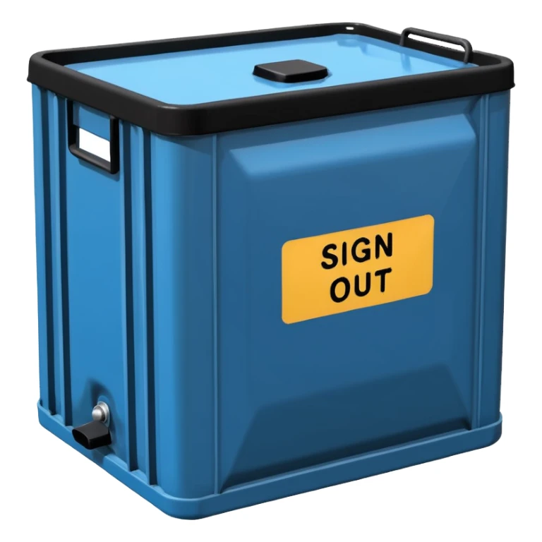 create a ibc container in 2d  with "sign out "words sticker