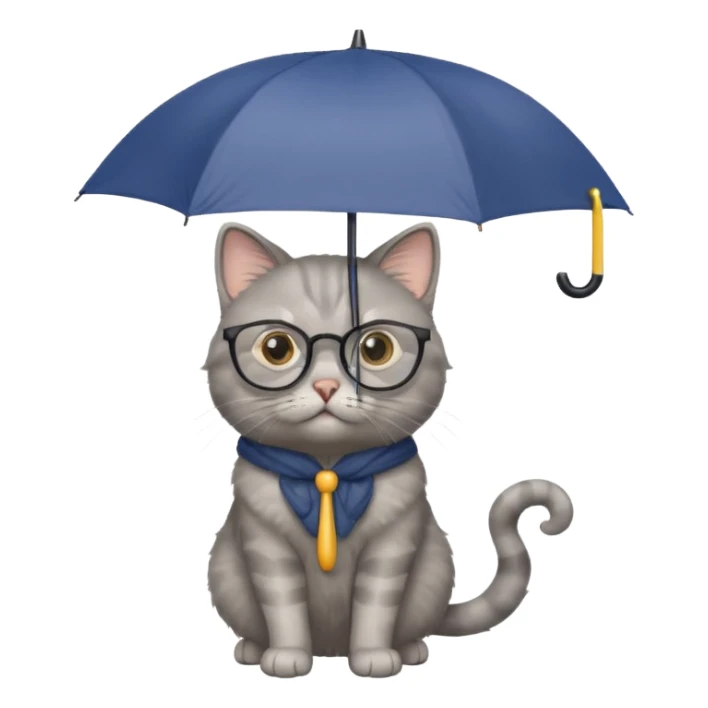 gray cat with umbrella and glasses sticker