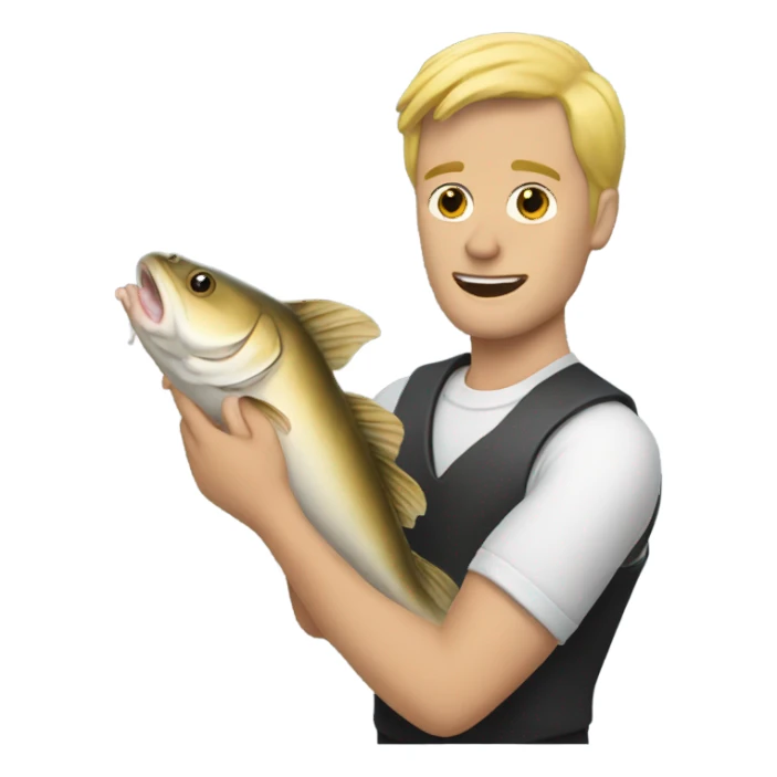 Blonde man with big catfish sticker