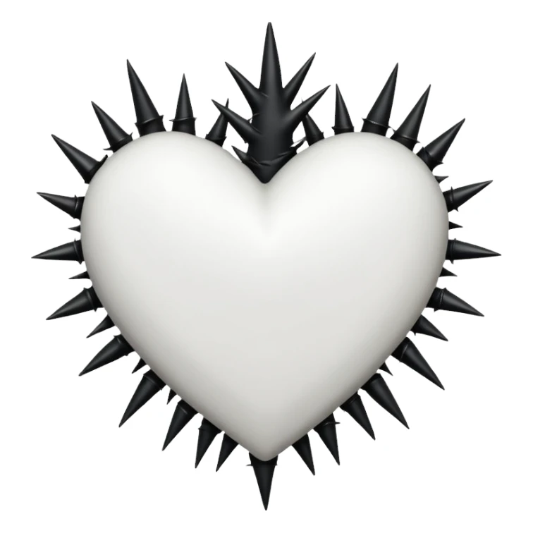 white goth heart with black thorns, dramatic sticker