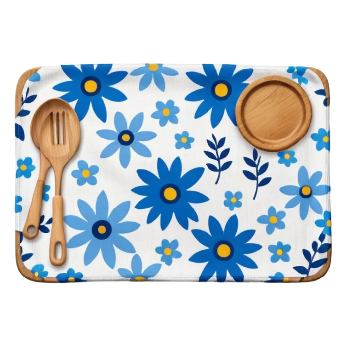 Blue floral kitchen towel with cutting board  sticker