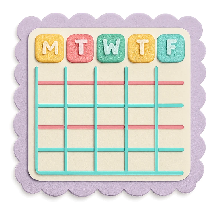 soft pastel minimal daily schedule grid with cute borders sticker