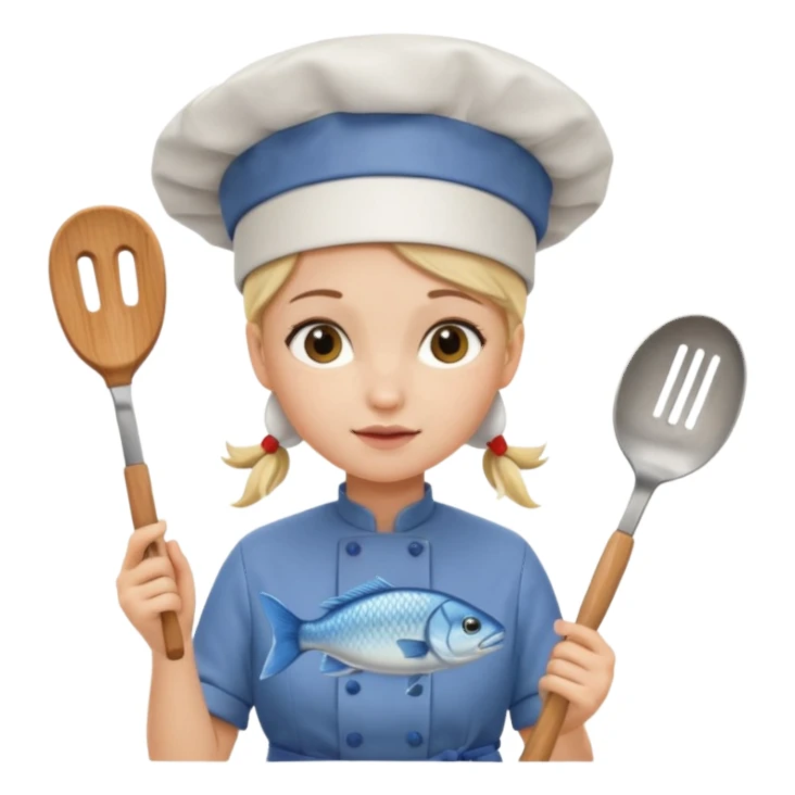 Girl cat cooking fish sticker