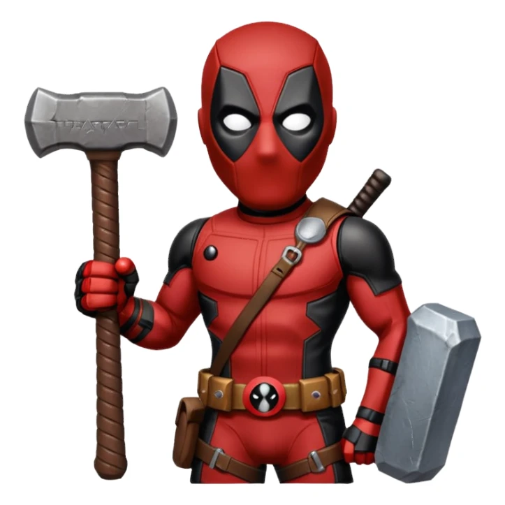 Deadpool holding thors hammer sticker